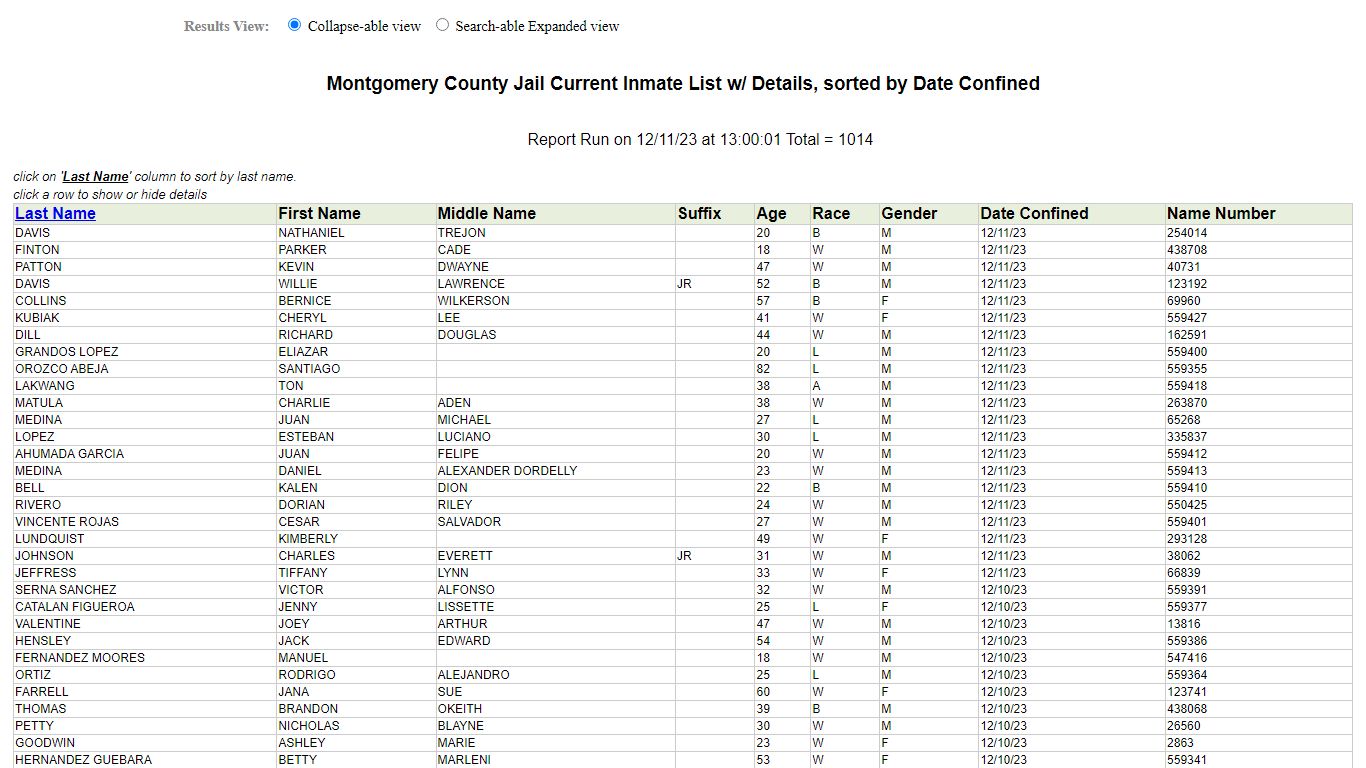 Jail Roster - Montgomery County, Texas
